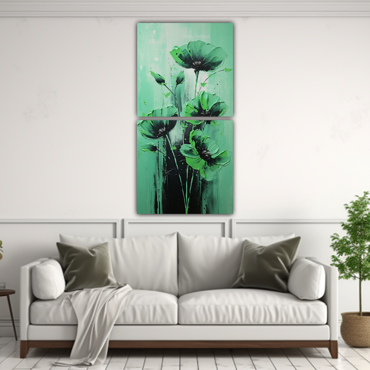 pintura-en-lienzo-de-flores-verdes-y-negras-para-decorar-el-comedor-1-1