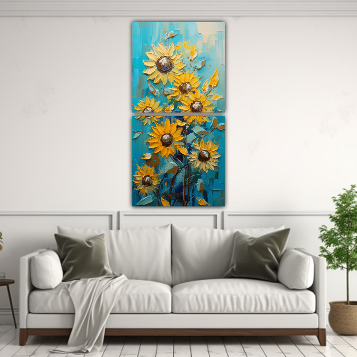 pintura-en-lienzo-de-girasoles-turquesa-en-la-exposici-n-de-arte-moderno-1