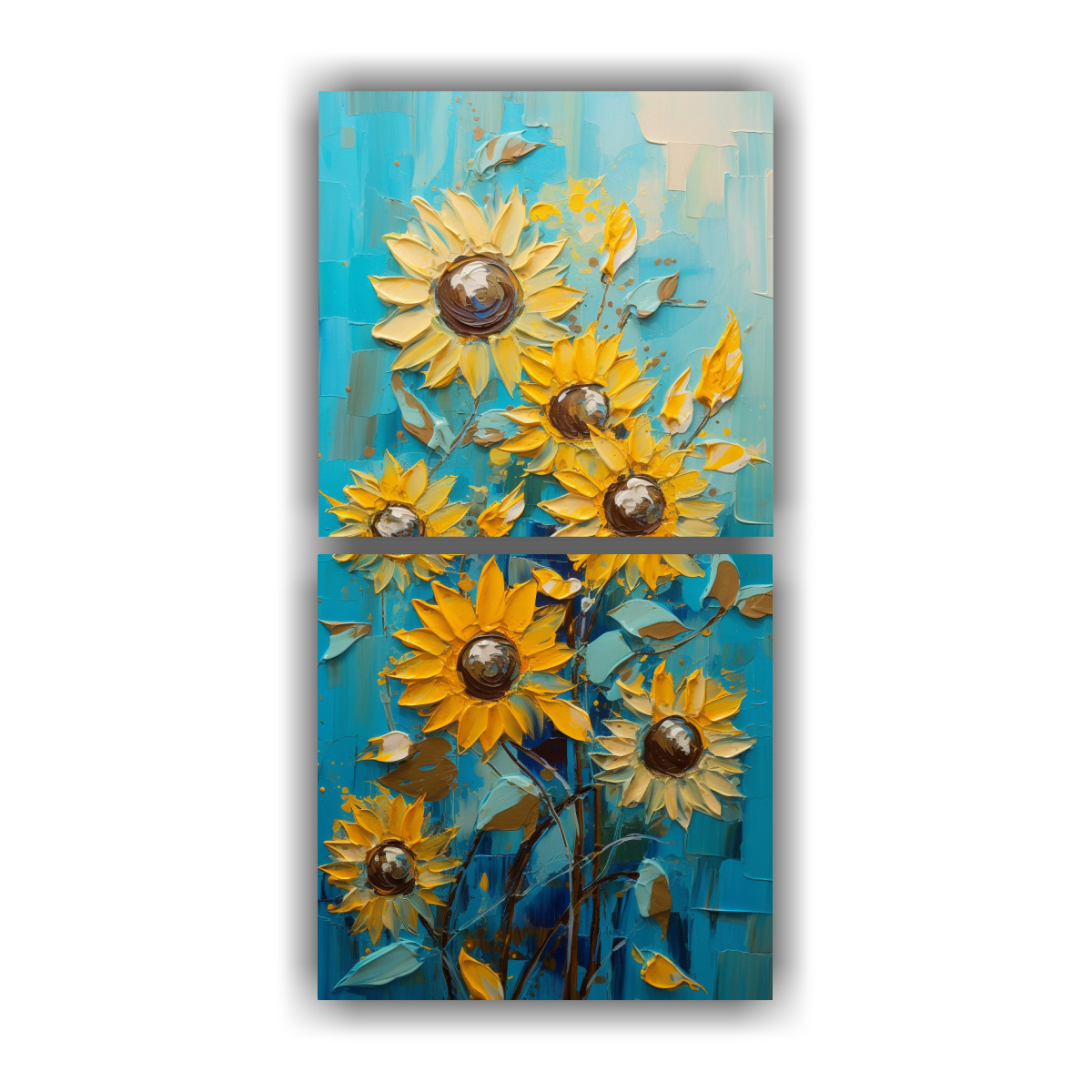 pintura-en-lienzo-de-girasoles-turquesa-en-la-exposici-n-de-arte-moderno