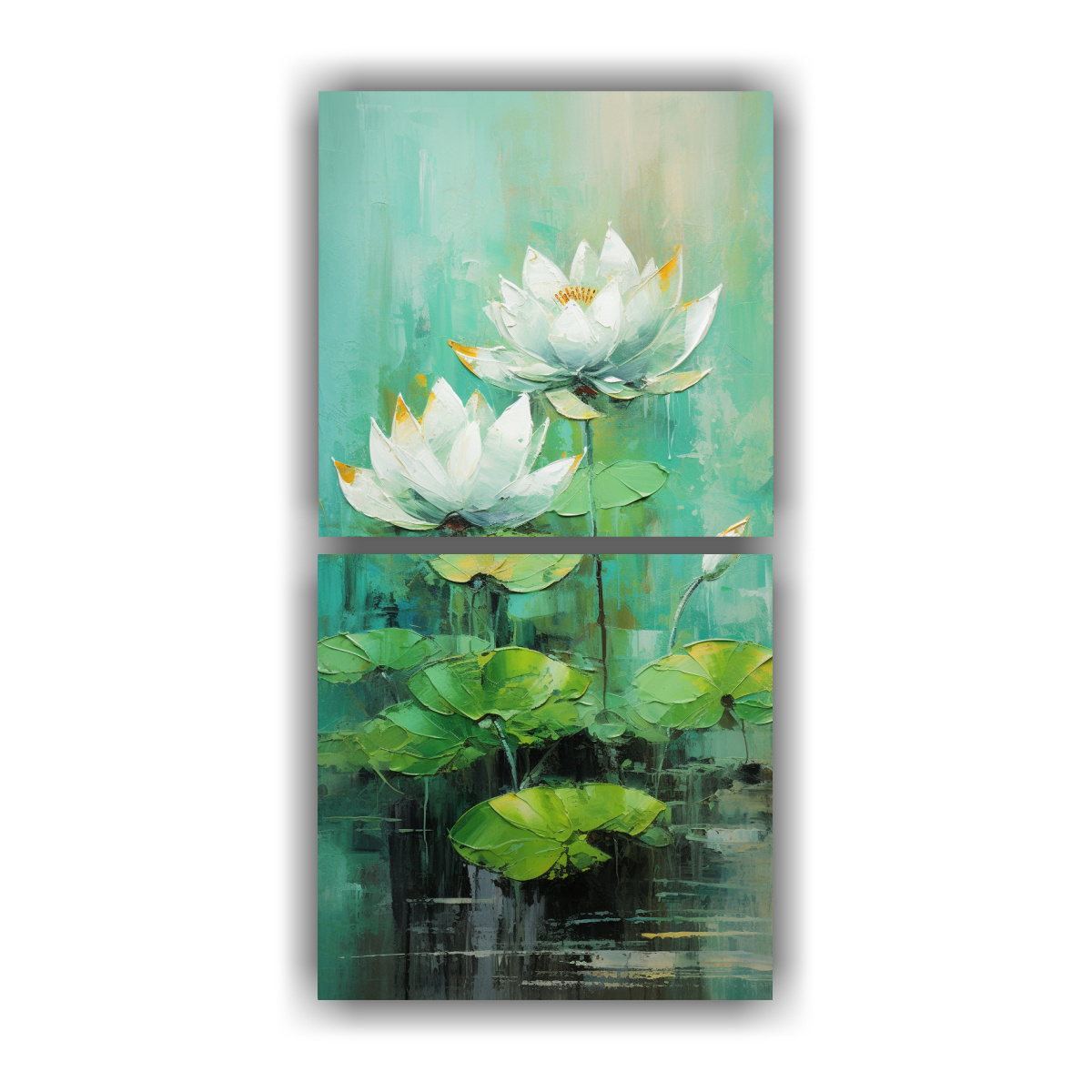 pintura-en-lienzo-de-loto-verde-en-el-estilo-de-dos-artes-forma-vitalidad