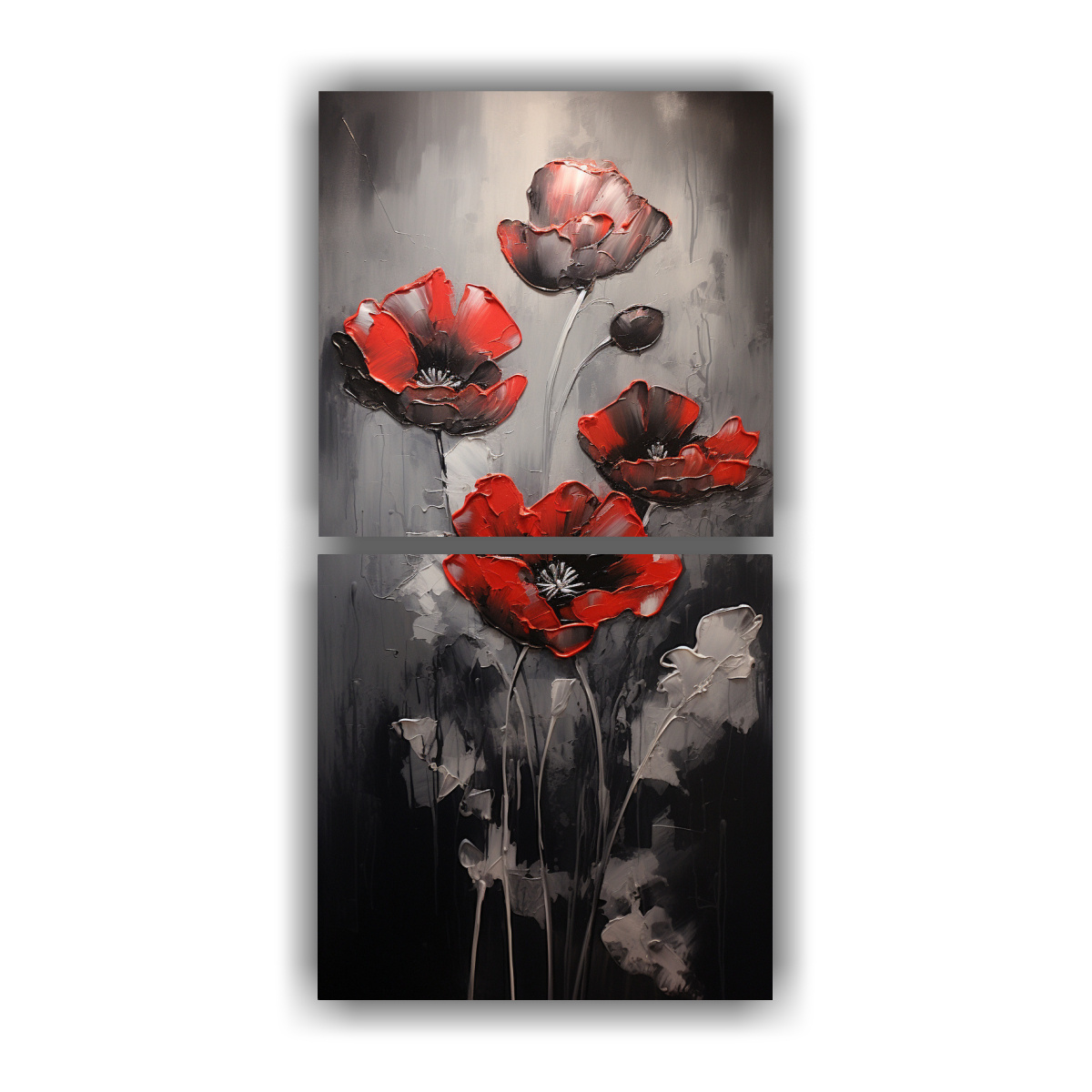 pintura-en-lienzo-dos-cuadros-movimiento-ambiente-con-amapolas-negras-estilo-decorativo