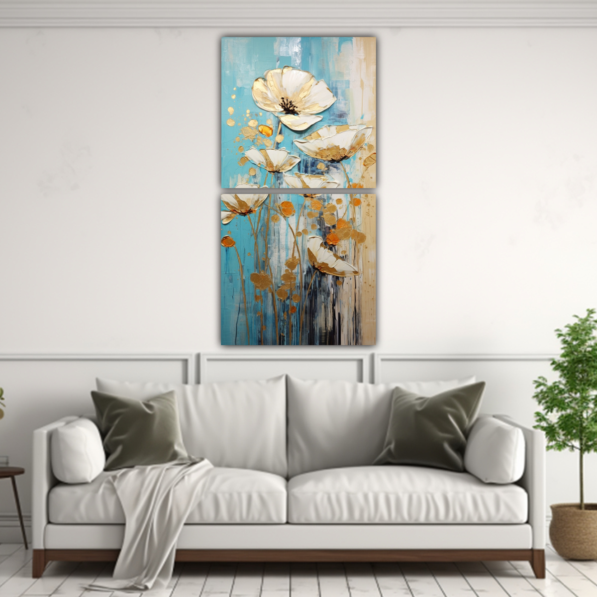 pintura-en-lienzo-dos-telas-en-bastidor-vanguardia-clasico-a-en-colores-turquesa-y-oro-con-flores-1