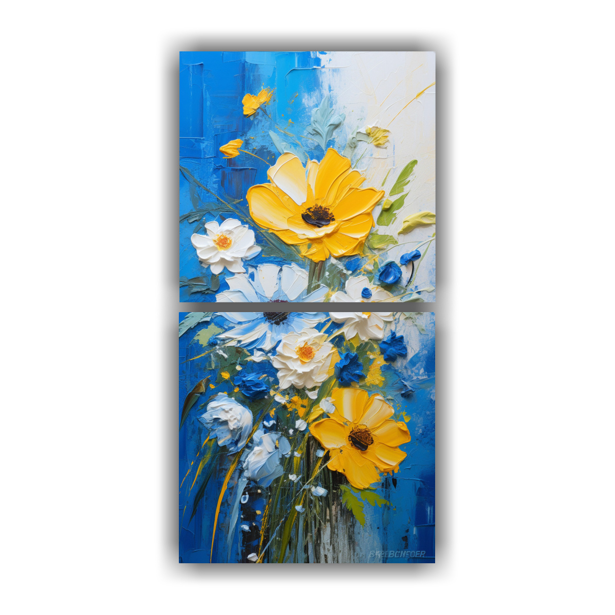 pintura-en-lienzo-estilo-creativo-de-dos-cuadros-amarillos-y-azules-con-flores-en-la-decoraci-n