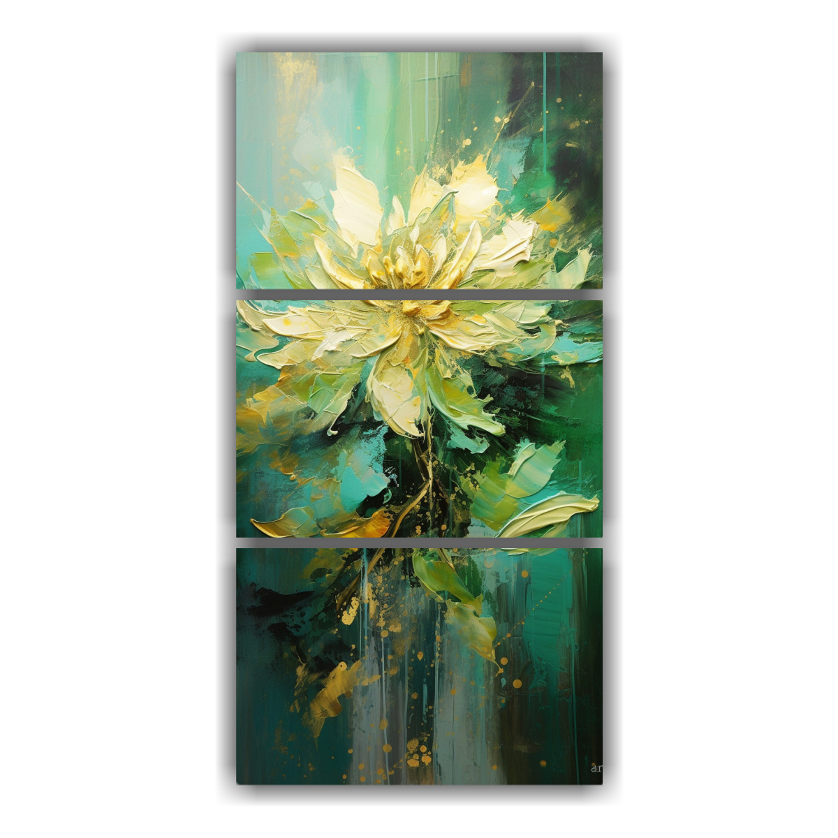 pintura-en-lienzo-estilo-tres-artes-espectacular-sim-trico-de-flor-verde