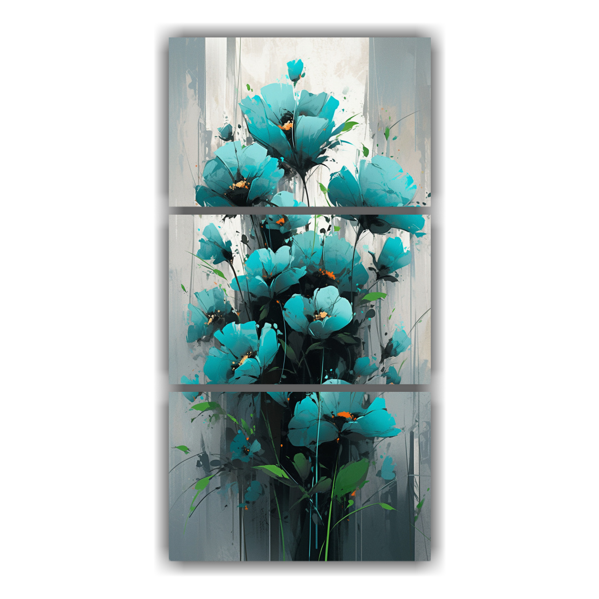 pintura-en-lienzo-vintage-de-flores-turquesa-y-negras-en-bastidor-