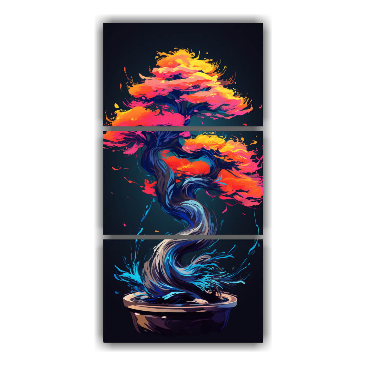 Pintura Lienzo Diseño Resistente árbol Bonsái Colores Vibrantes Atmósfera Neonoir