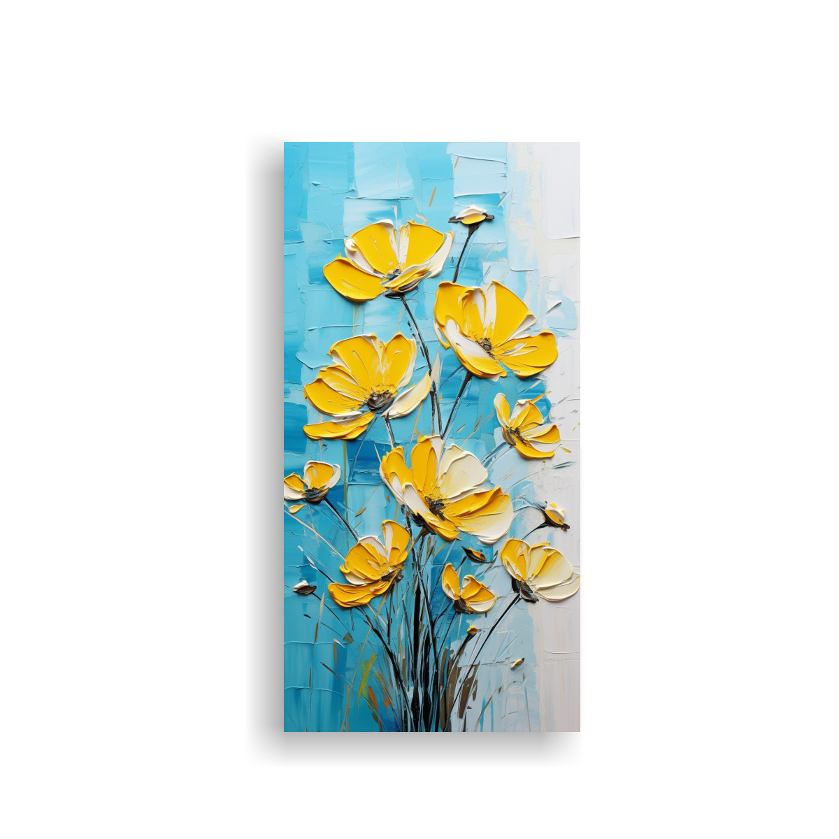pintura-lienzo-flores-amarillo-y-turquesa-cuadro-conceptual-bonito