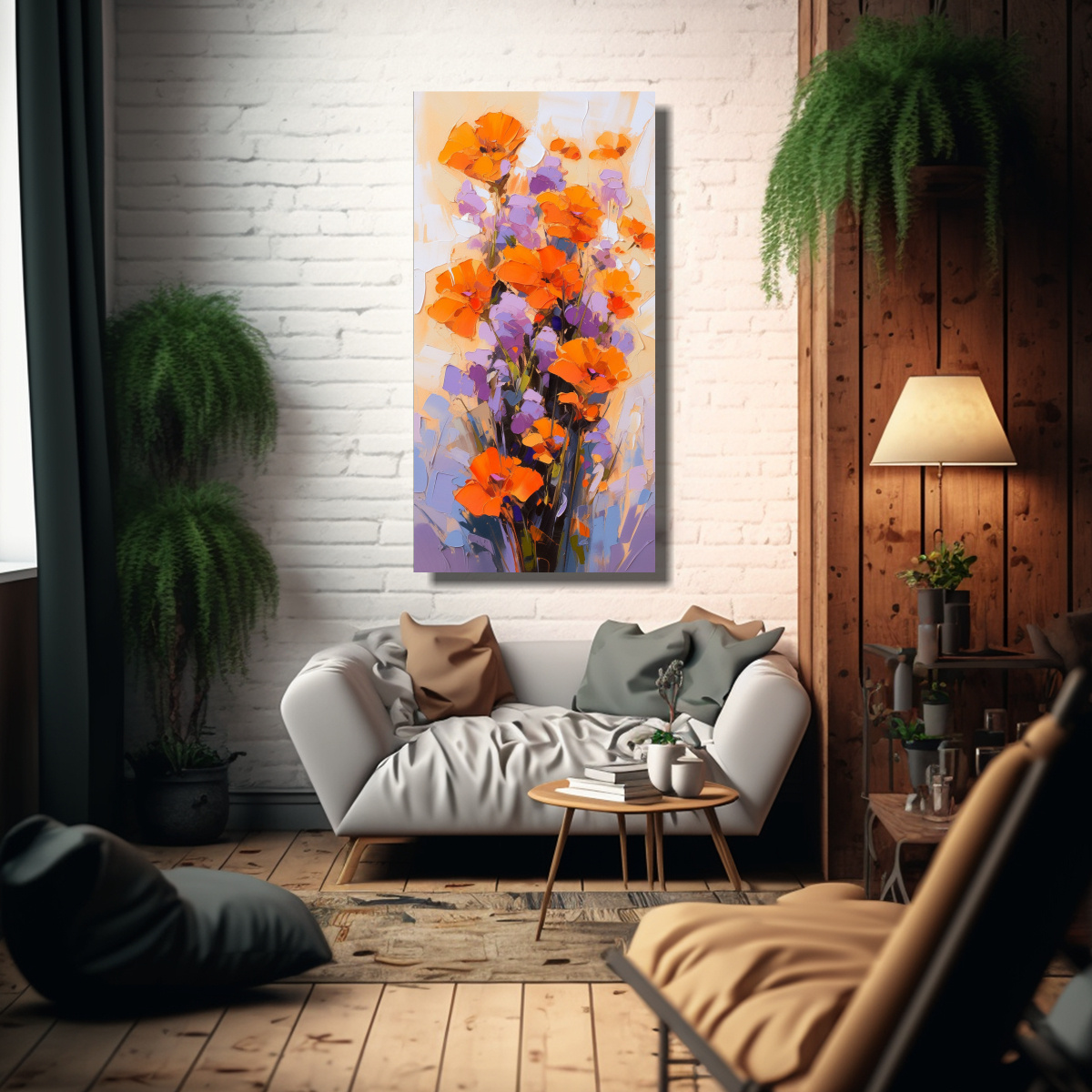 pintura-lienzo-moderna-espacio-a-flores-p-rpuras-y-naranjas-en-decoraci-n-1