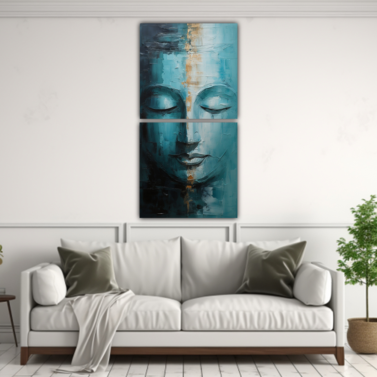pinturas-abstractas-buddha-face-en-plata-y-turquesa-en-bastidor-1