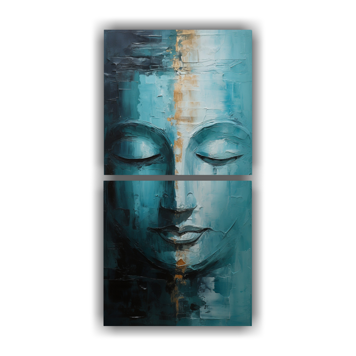 pinturas-abstractas-buddha-face-en-plata-y-turquesa-en-bastidor