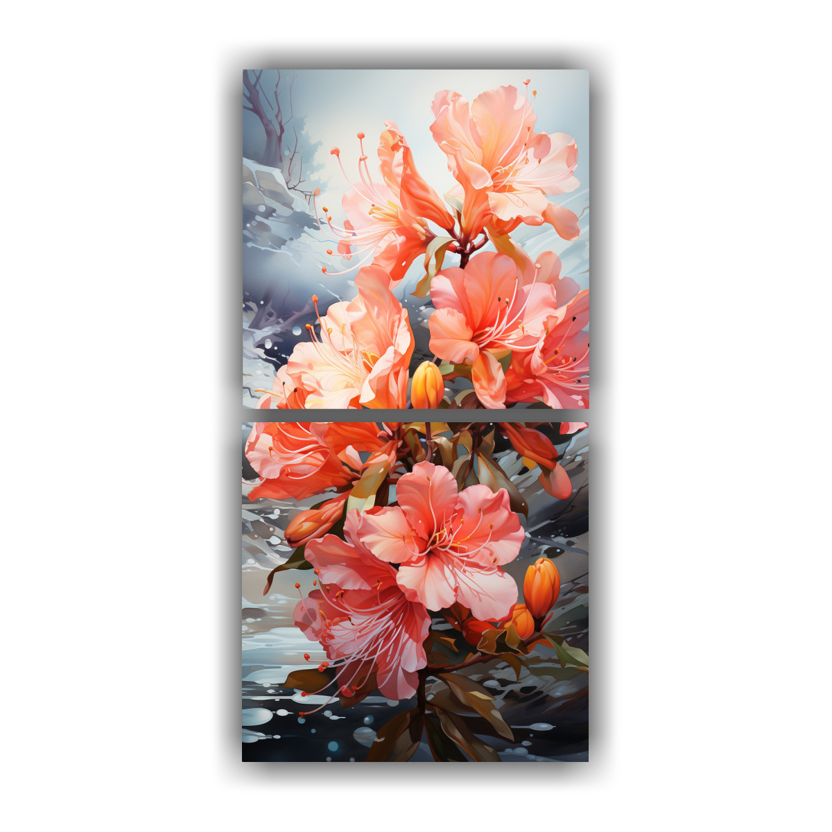 pinturas-abstractas-de-flores-de-rododendros-amarillas-y-rojas-en-bastidor-vintage