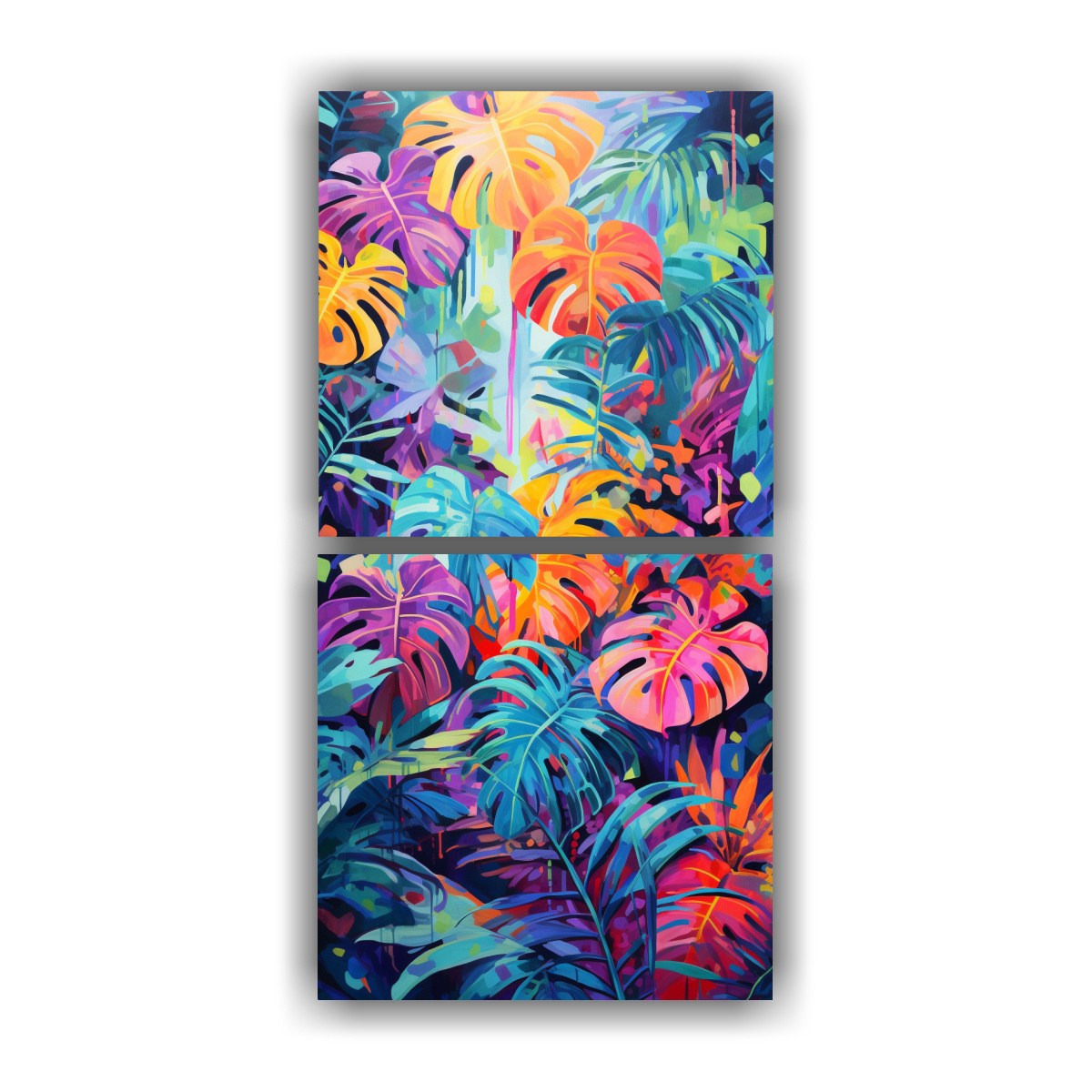 pinturas-abstractas-en-bastidor-moderno-con-dos-telas-de-vibrantes-vibracones-de-la-jungla