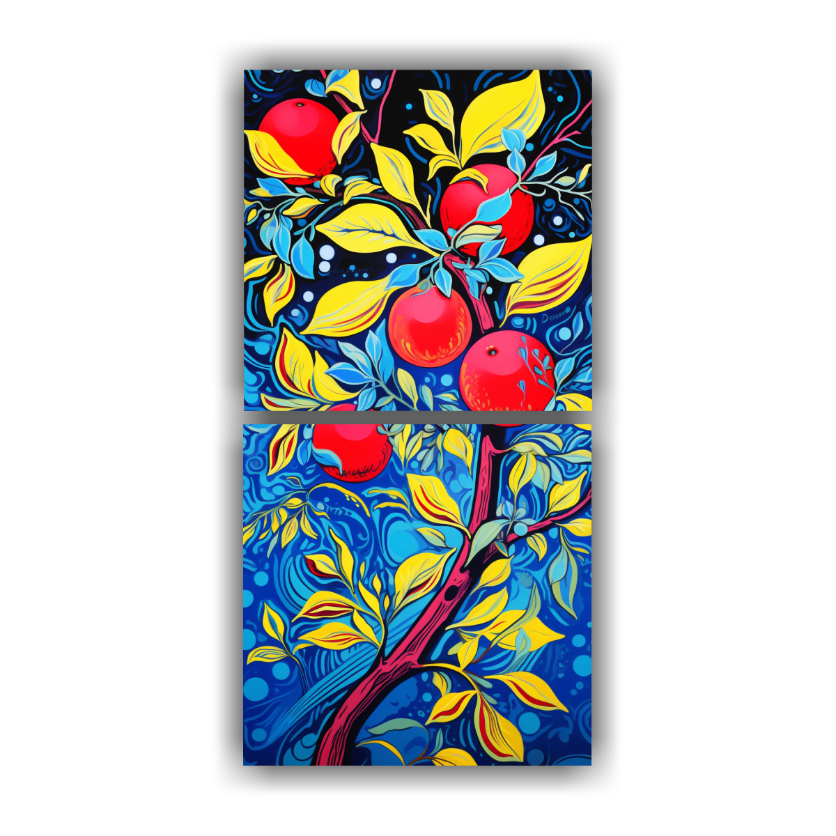 pinturas-abstractas-estrelladas-en-lienzo-limonero-en-rojo-y-azul-ambiente-neonoir