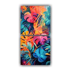 Set 2 Cuadros Modernos Arte De Pared Colorido Arcoíris Flores En Lienzo  Estilo Lluvia - Decocuadros