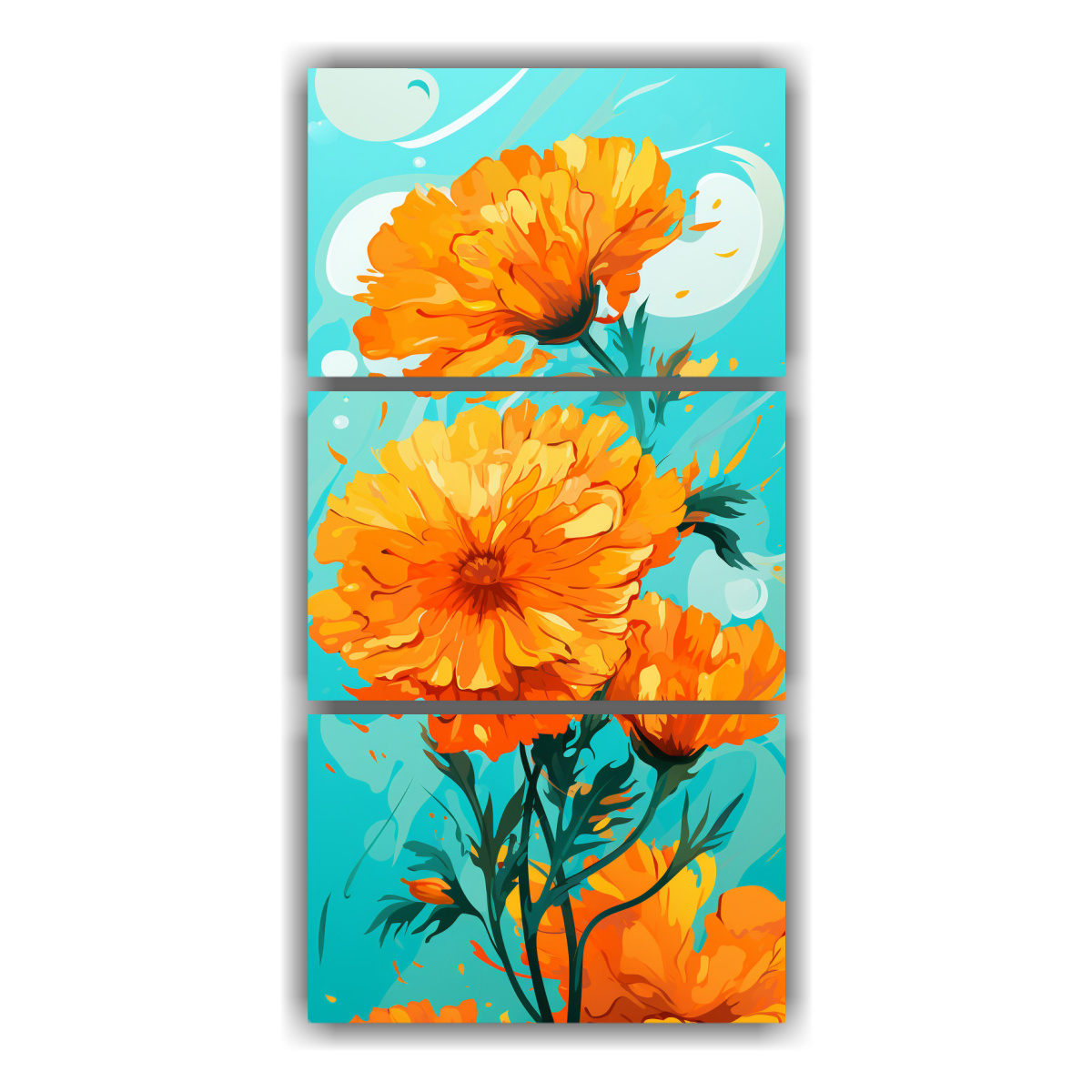 pinturas-decorativas-con-perspectiva-de-hierbas-de-cal-ndula-en-turquesa-y-naranja