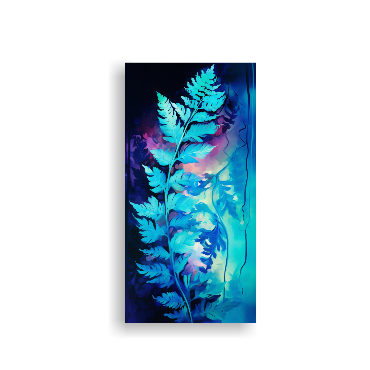 pinturas-decorativas-de-ambiente-abstracto-de-hojas-de-helecho-en-turquesa-y-azul-con-atm-sfera-neonoir