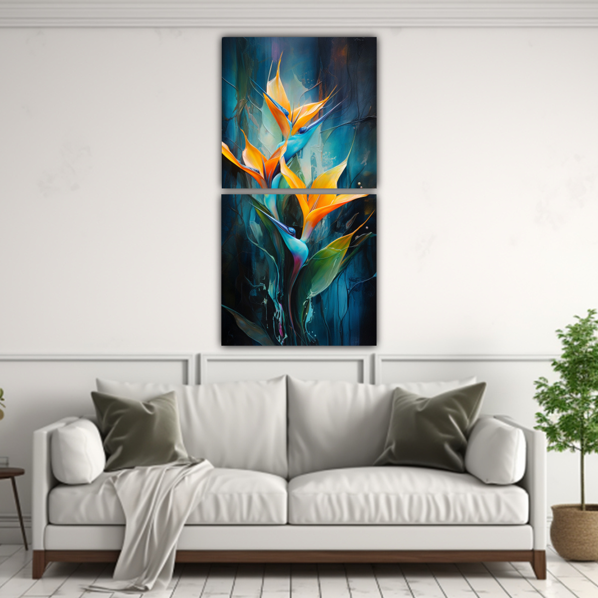 pinturas-decorativas-de-dos-composiciones-finas-l-neas-estrelladas-en-turquesa-y-negro-con-flores-ave-del-para-so-1