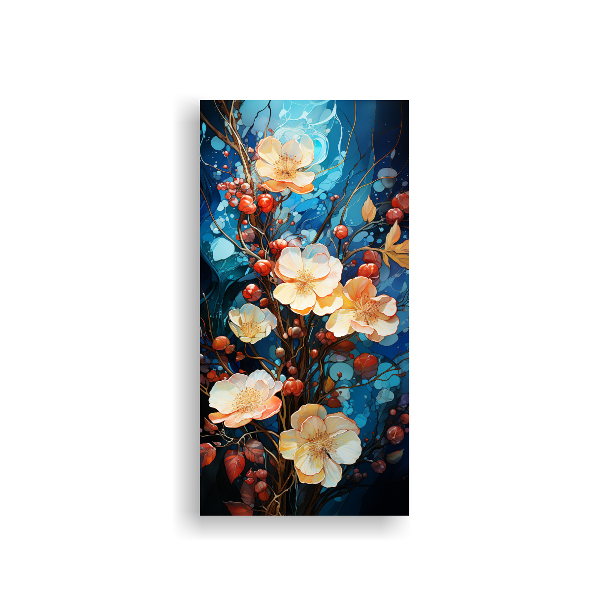 pinturas-decorativas-de-estilo-neonoir-con-rbol-de-abedul-en-colores-turquesa-y-azul