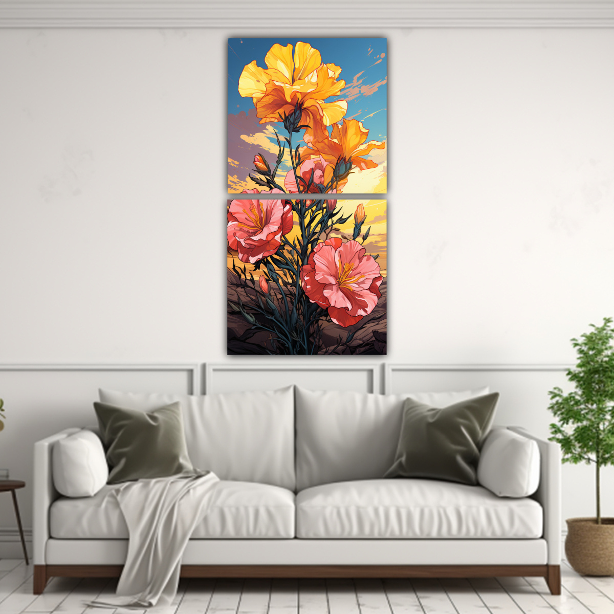 pinturas-decorativas-de-lienzos-de-tela-en-amarillo-y-rosa-inspiraci-n-de-expresi-n-con-hierbas-de-romero-1