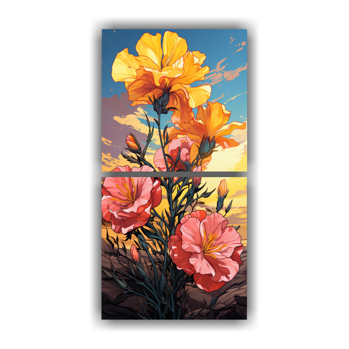 pinturas-decorativas-de-lienzos-de-tela-en-amarillo-y-rosa-inspiraci-n-de-expresi-n-con-hierbas-de-romero