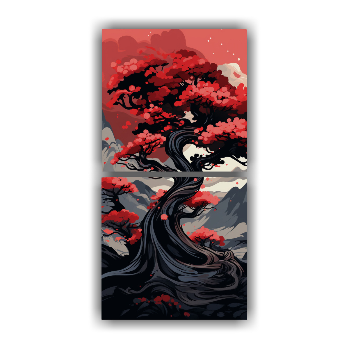 pinturas-decorativas-intensidad-creativa-de-dos-canvas-en-un-rbol-de-enebro-en-colores-rojo-y-negro-de-atm-sfera-neonoir