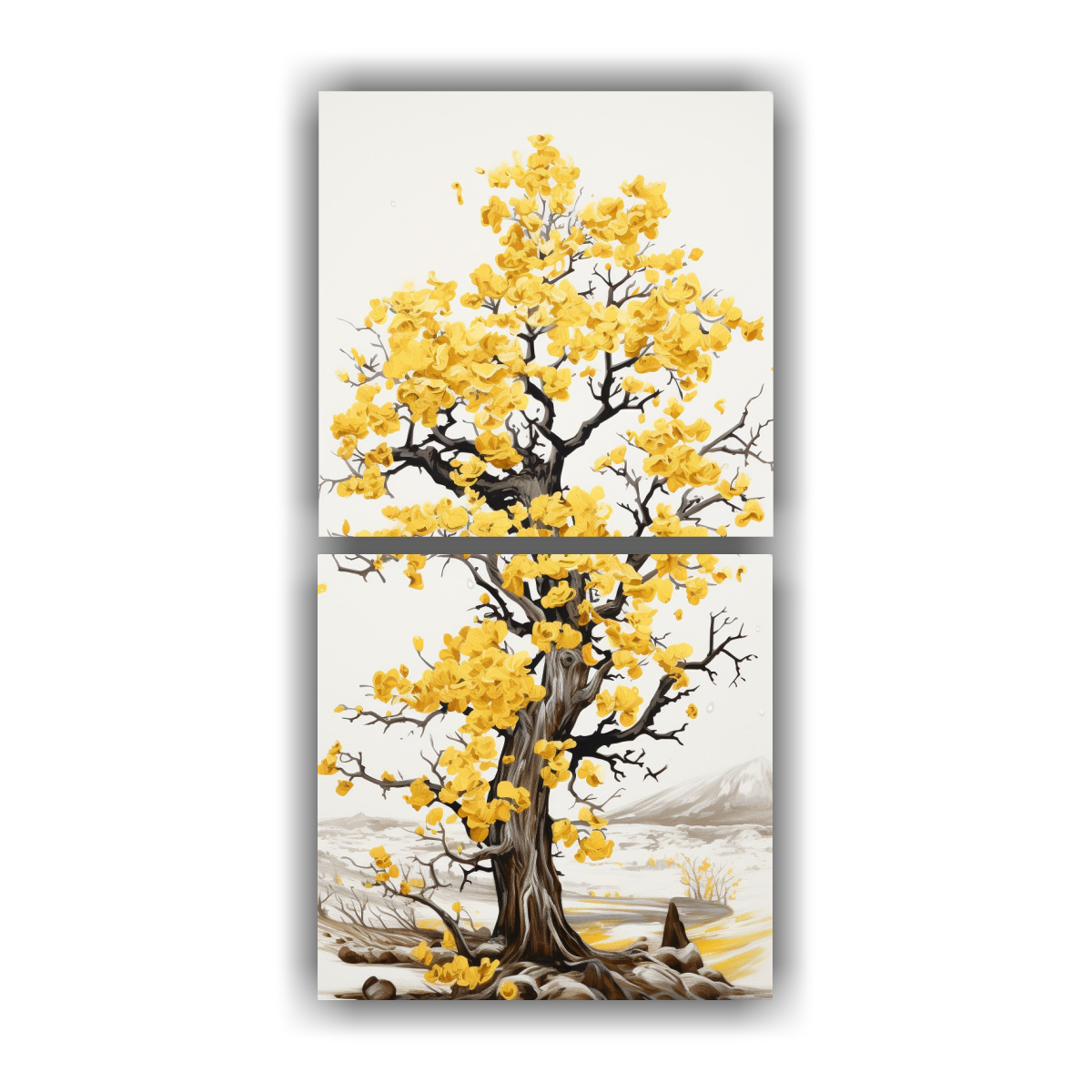 pinturas-decorativas-modernas-dos-artes-luminosidad-rbol-roble-en-amarillo-y-blanco-en-ambiente-neonoir