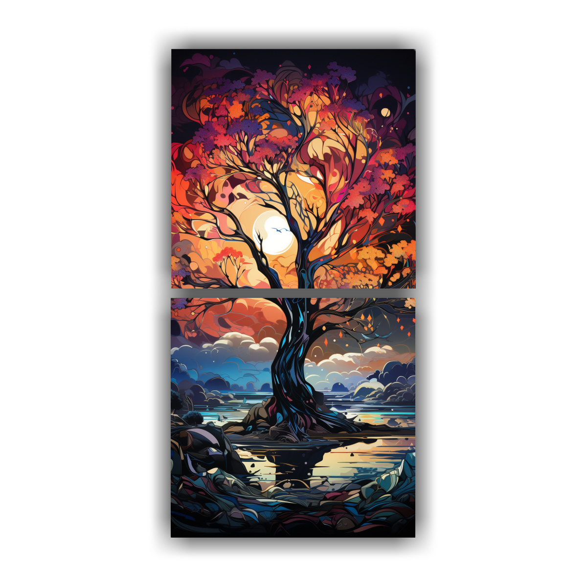 pinturas-decorativas-set-2-cuadro-patron-intenso-a-mango-tree-en-colores-del-arco-ris-con-atm-sfera-neonoir-y-neopo-tica-