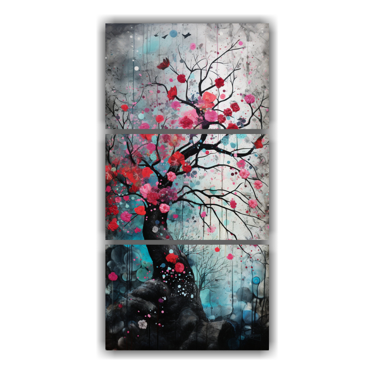 pinturas-lienzo-figura-movimiento-vibrantes-colores-plateado