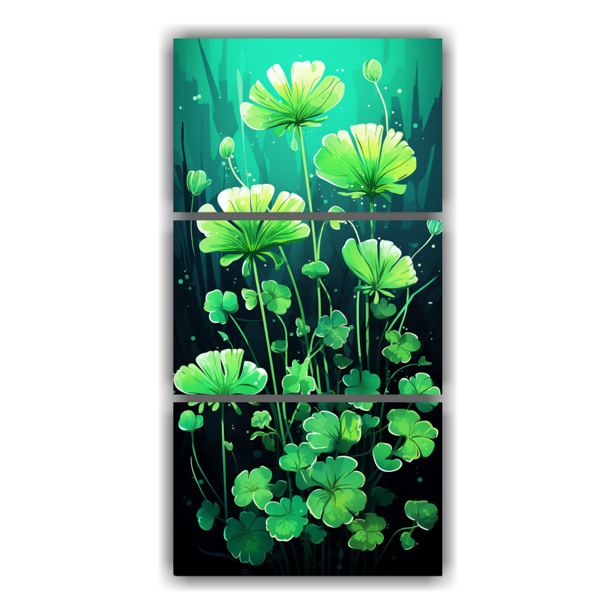 pinturas-modernas-de-hierbas-de-tr-bol-en-tonos-verdes-ambiente-neonoir