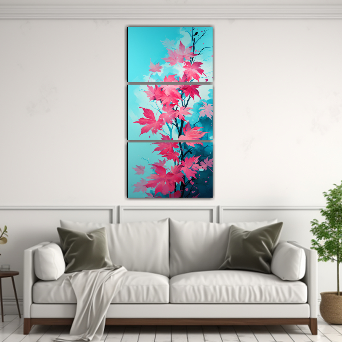 pinturas-verticales-artesanales-de-tres-cuadros-de-rboles-de-arce-en-turquesa-y-rosa-con-atmosfera-neonoir-1