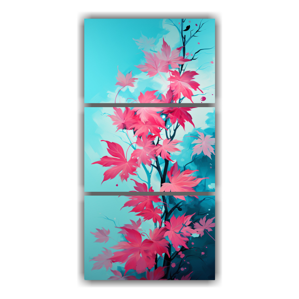 pinturas-verticales-artesanales-de-tres-cuadros-de-rboles-de-arce-en-turquesa-y-rosa-con-atmosfera-neonoir