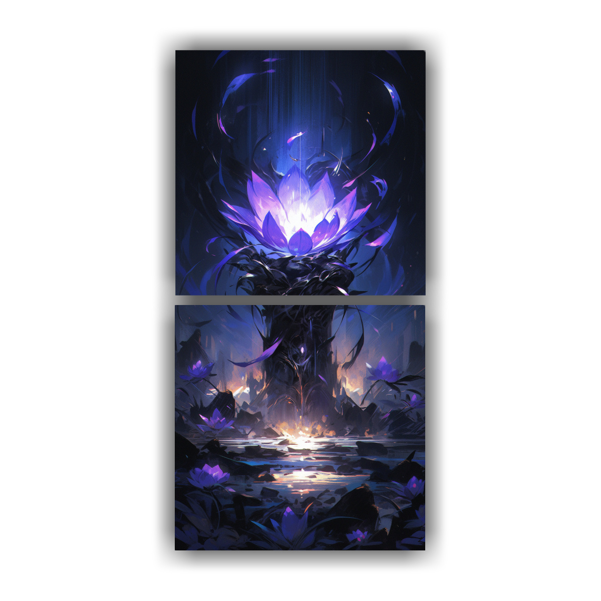 set-2-artes-de-pared-calidos-figuras-en-lienzo-lotus-negro-iluminado-en-la-decoraci-n-de-pinturas