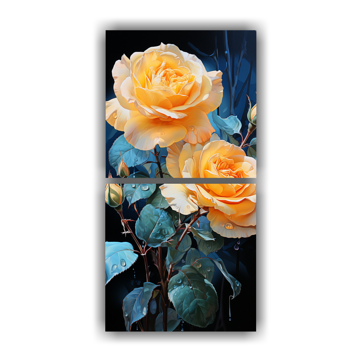 set-2-cuadros-de-pared-creatividad-espectacular-pintura-abstracta-en-colores-amarillo-y-turquesa-con-una-rosa