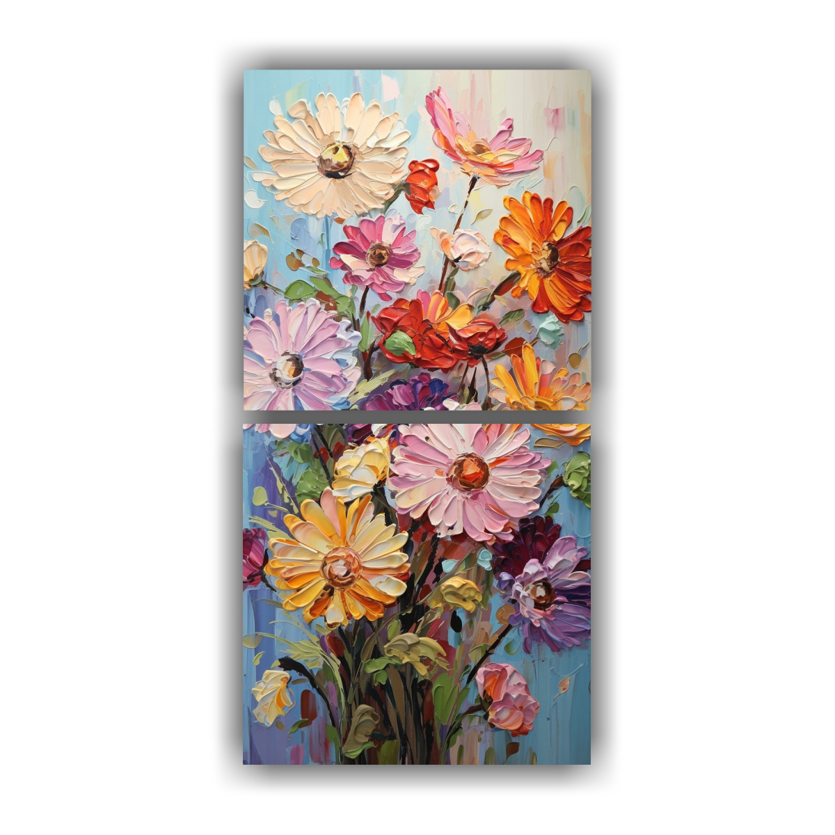 Set 2 Cuadros Modernos Arte De Pared Colorido Arcoíris Flores En Lienzo  Estilo Lluvia - Decocuadros