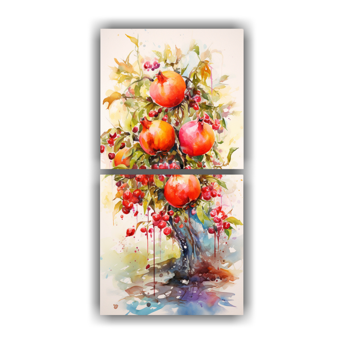 set-2-cuadros-tela-alegre-rbol-granada-naranja-y-rosa-pintura-abstracta