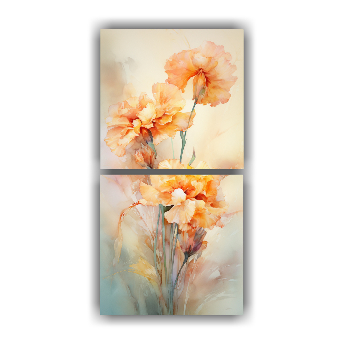 set-2-cuadros-tema-bonito-flor-de-claveles-colores-oro-pintura-abstracta-acuarela