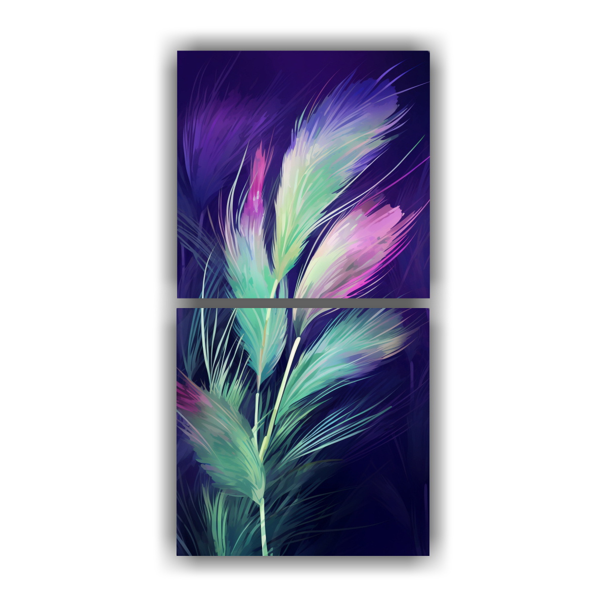 set-2-cuadros-tonos-riqueza-visual-a-pampas-grass-en-verde-y-morado-neonoir-atmosp
