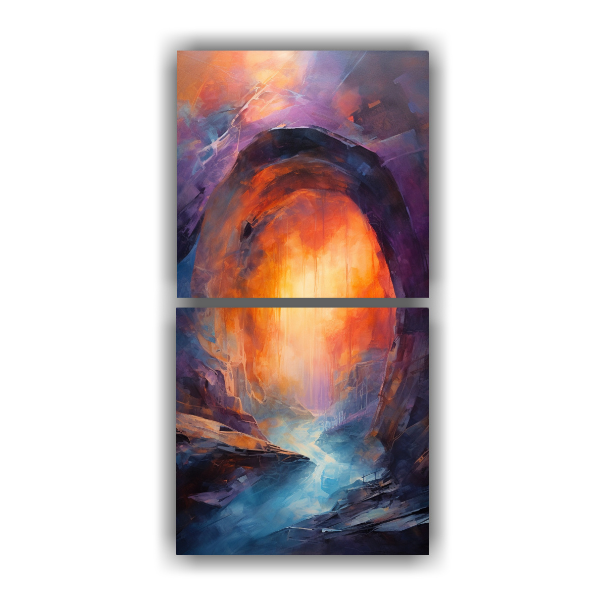 set-2-lienzos-de-tela-espectacular-llamativo-abstracta-paso-a-trav-s-de-un-sistema-de-cuevas-ocultas-con-pinturas-decorativas