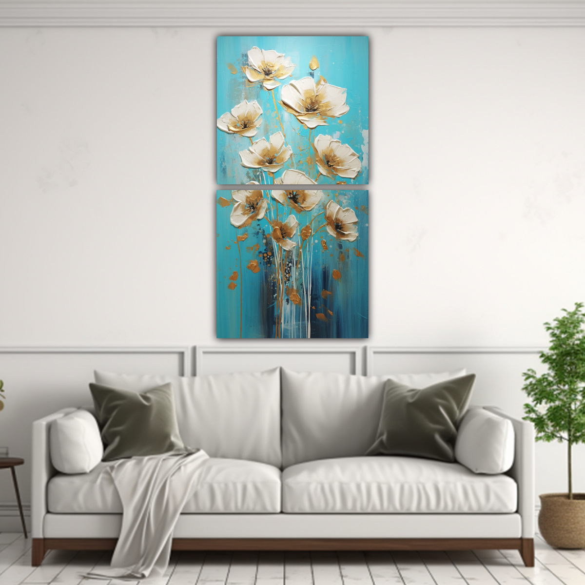 set-2-lienzos-de-tela-estilo-galer-a-estrellados-en-turquesa-y-oro-con-pintura-de-flores-en-decoraci-n-1
