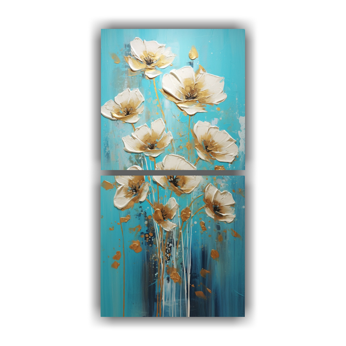 set-2-lienzos-de-tela-estilo-galer-a-estrellados-en-turquesa-y-oro-con-pintura-de-flores-en-decoraci-n