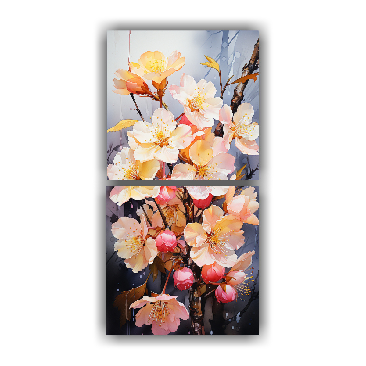 set-2-lienzos-de-tela-vanguardia-para-sala-cherry-blossom-o-sakura-amarillo-y-rosa-abstracto