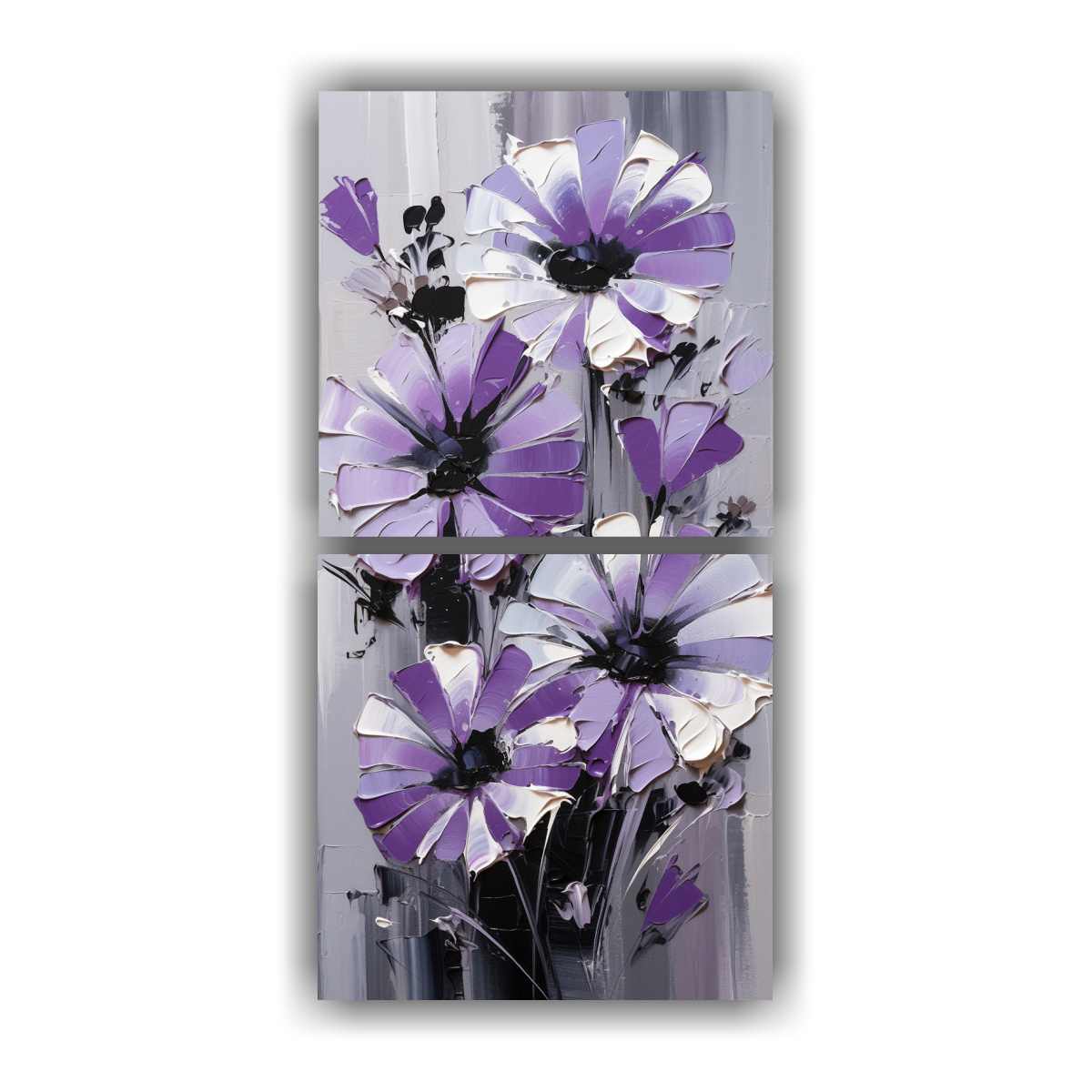 set-2-lienzos-decorativos-impresionante-pintura-morada-y-plateada-de-flores-en-tela
