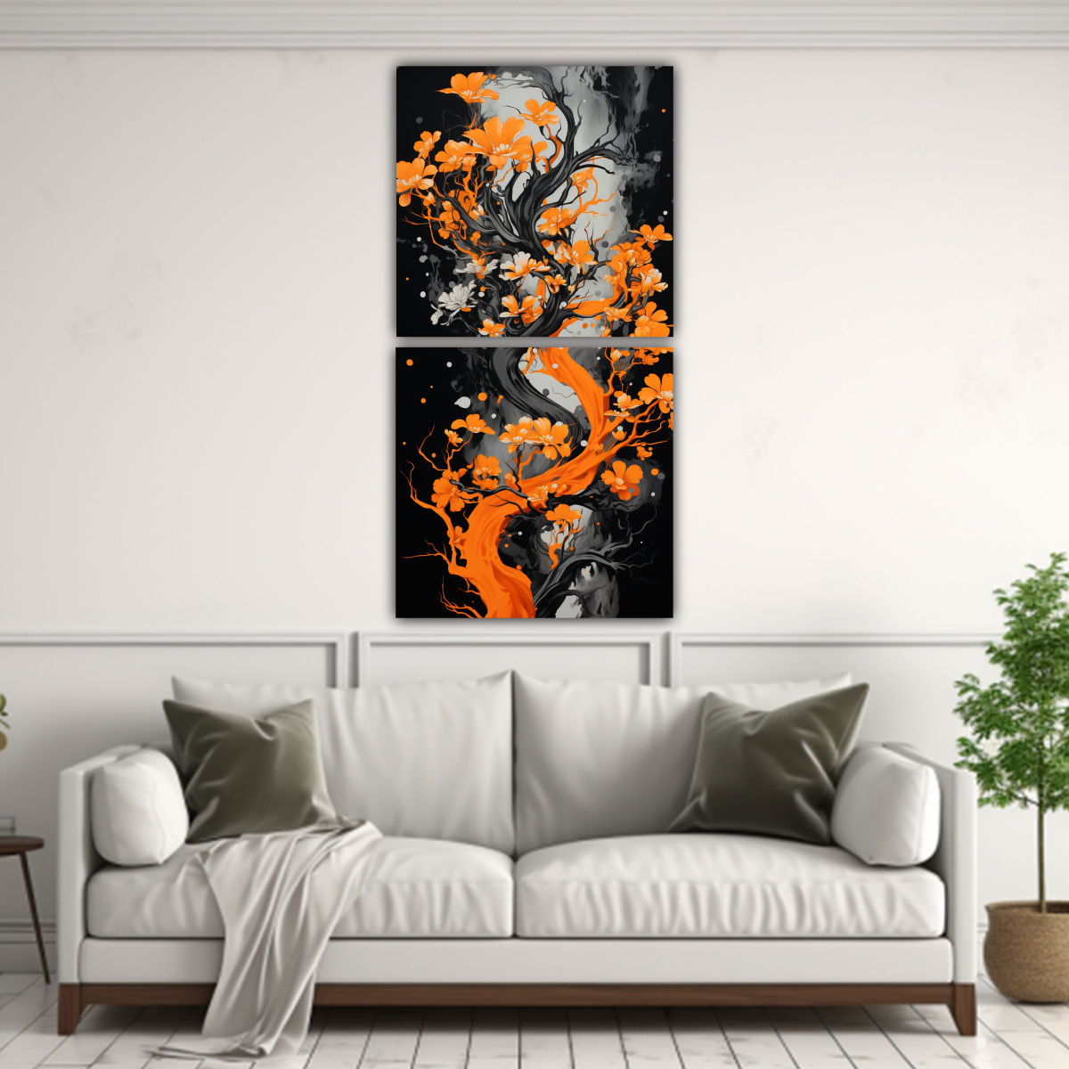 set-2-lienzos-hermoso-cl-sico-a-rbol-de-arbutus-en-colores-naranja-y-negro-neonoir-atm-sfera-1