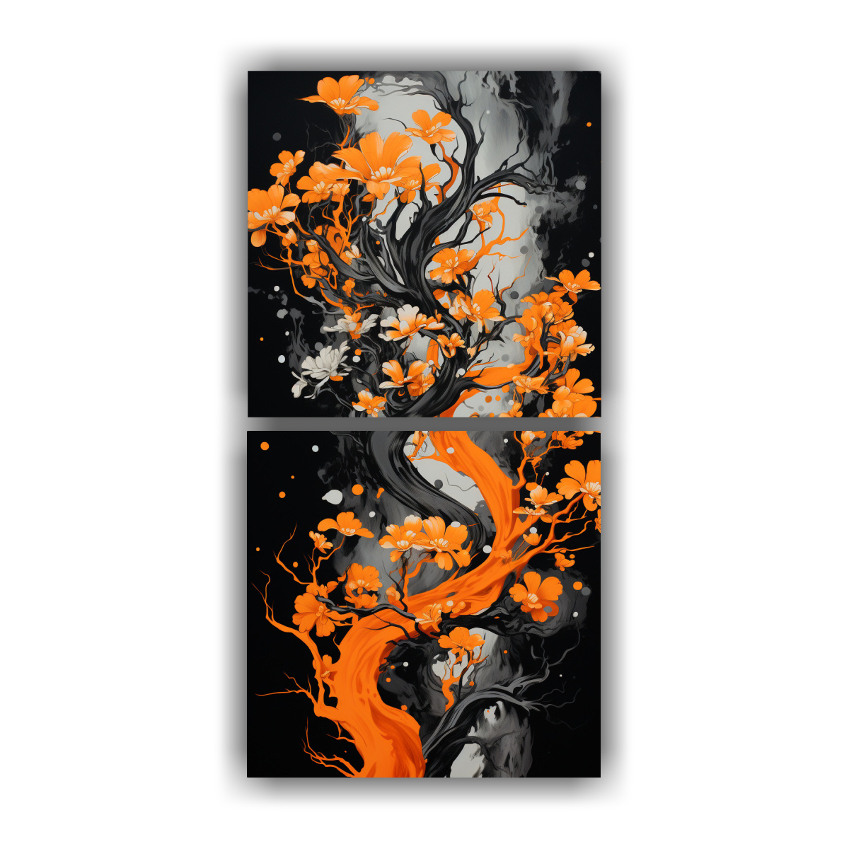 set-2-lienzos-hermoso-cl-sico-a-rbol-de-arbutus-en-colores-naranja-y-negro-neonoir-atm-sfera