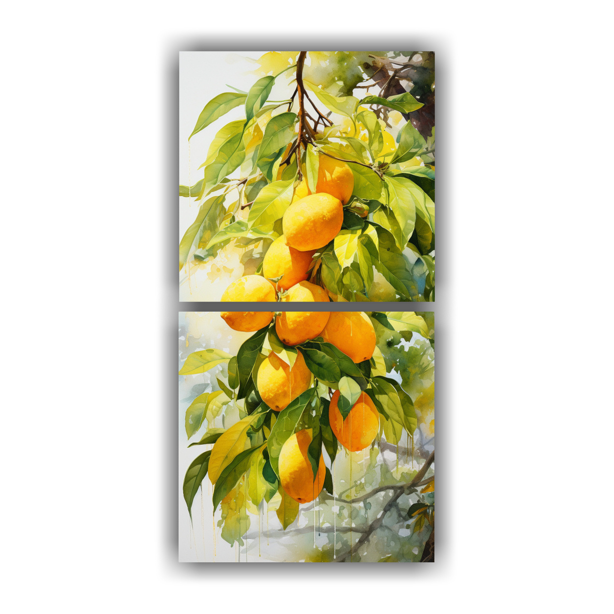 set-de-2-lienzos-creativos-de-armon-a-crom-tica-con-pintura-abstracta-en-colores-amarillo-y-blanco-de-un-rbol-de-mango