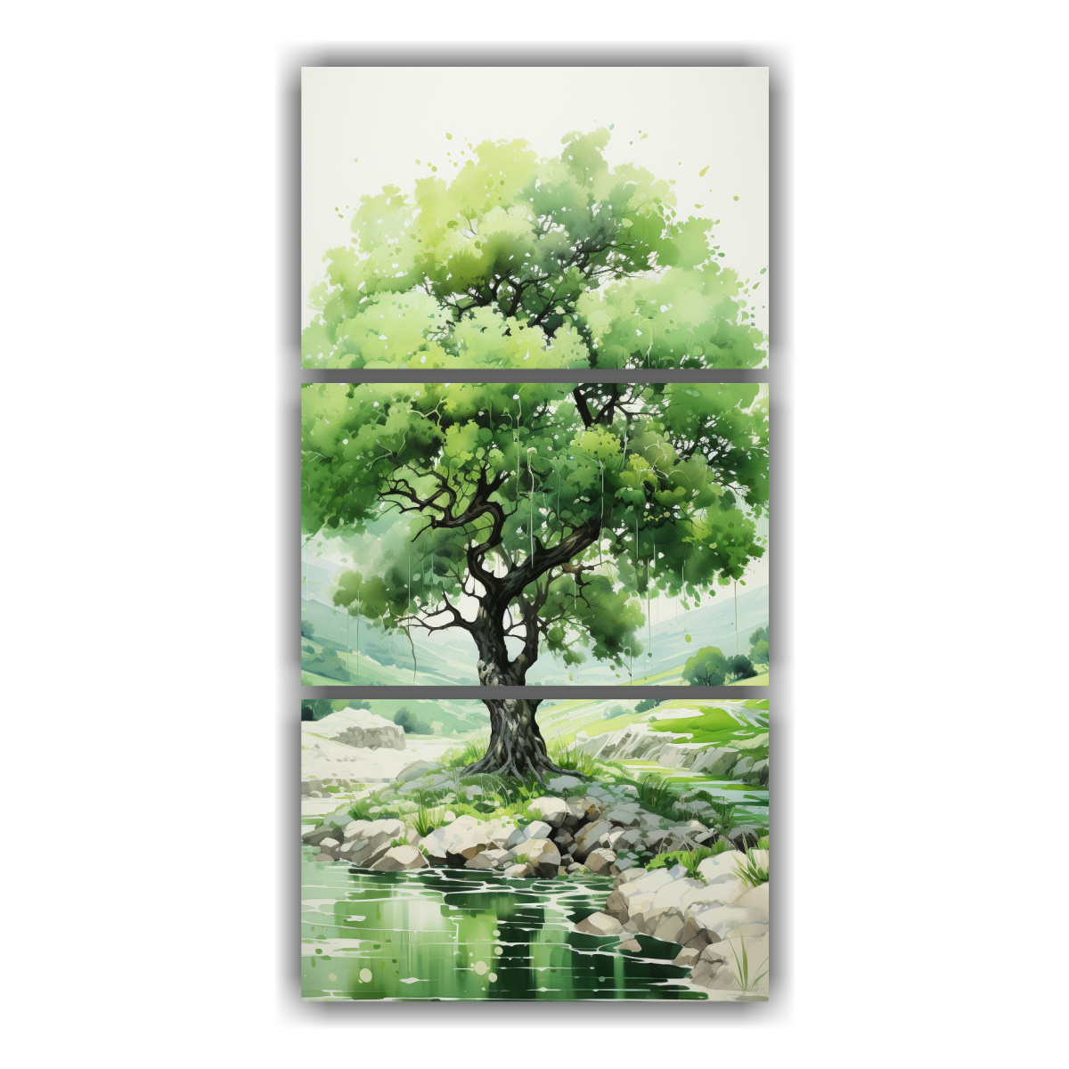 tr-ptico-abstracto-creatividad-verde-oliva-y-blanco-pintura-decorativa-