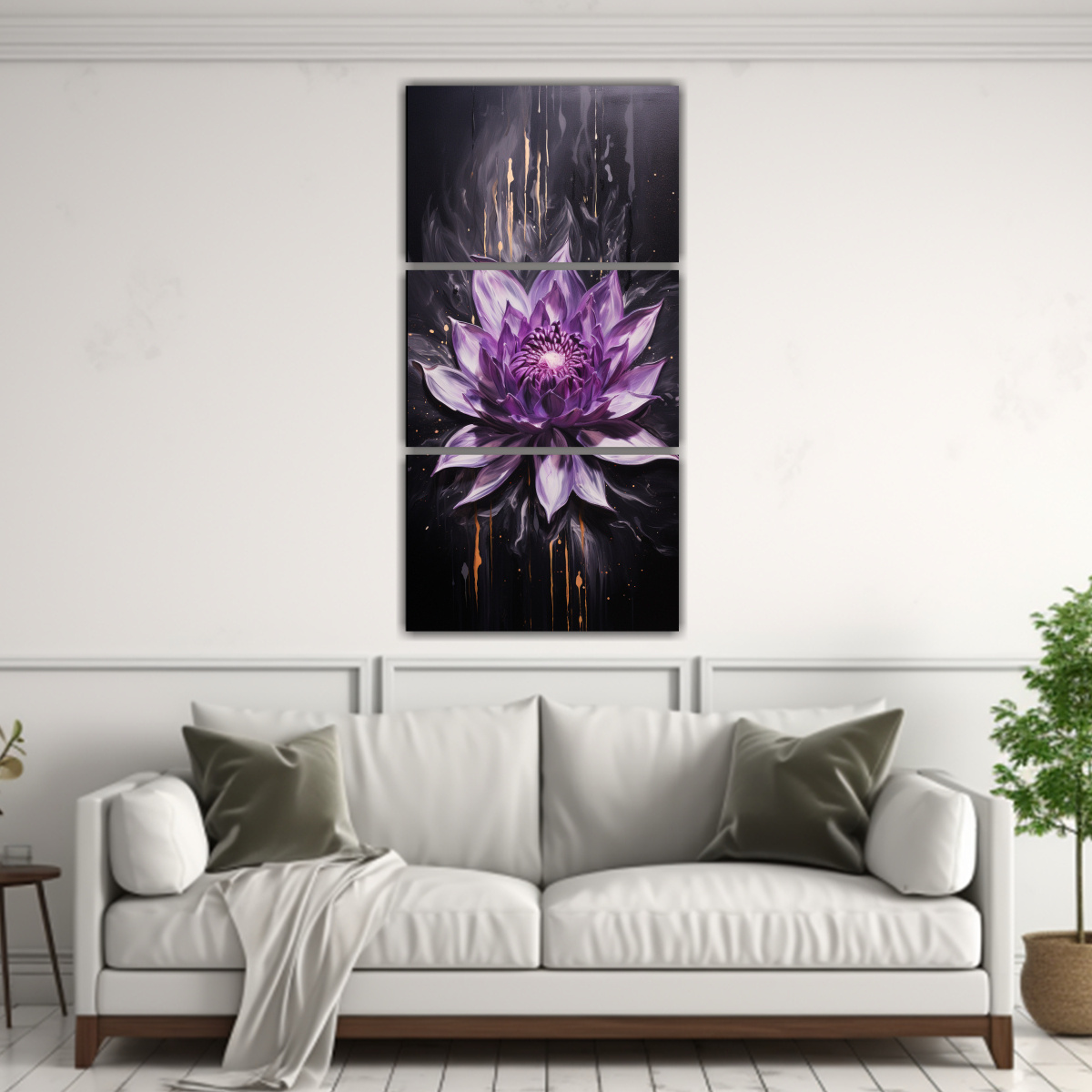 tr-ptico-decorativo-alegr-a-pintura-de-loto-negro-brillante-en-lienzo-1