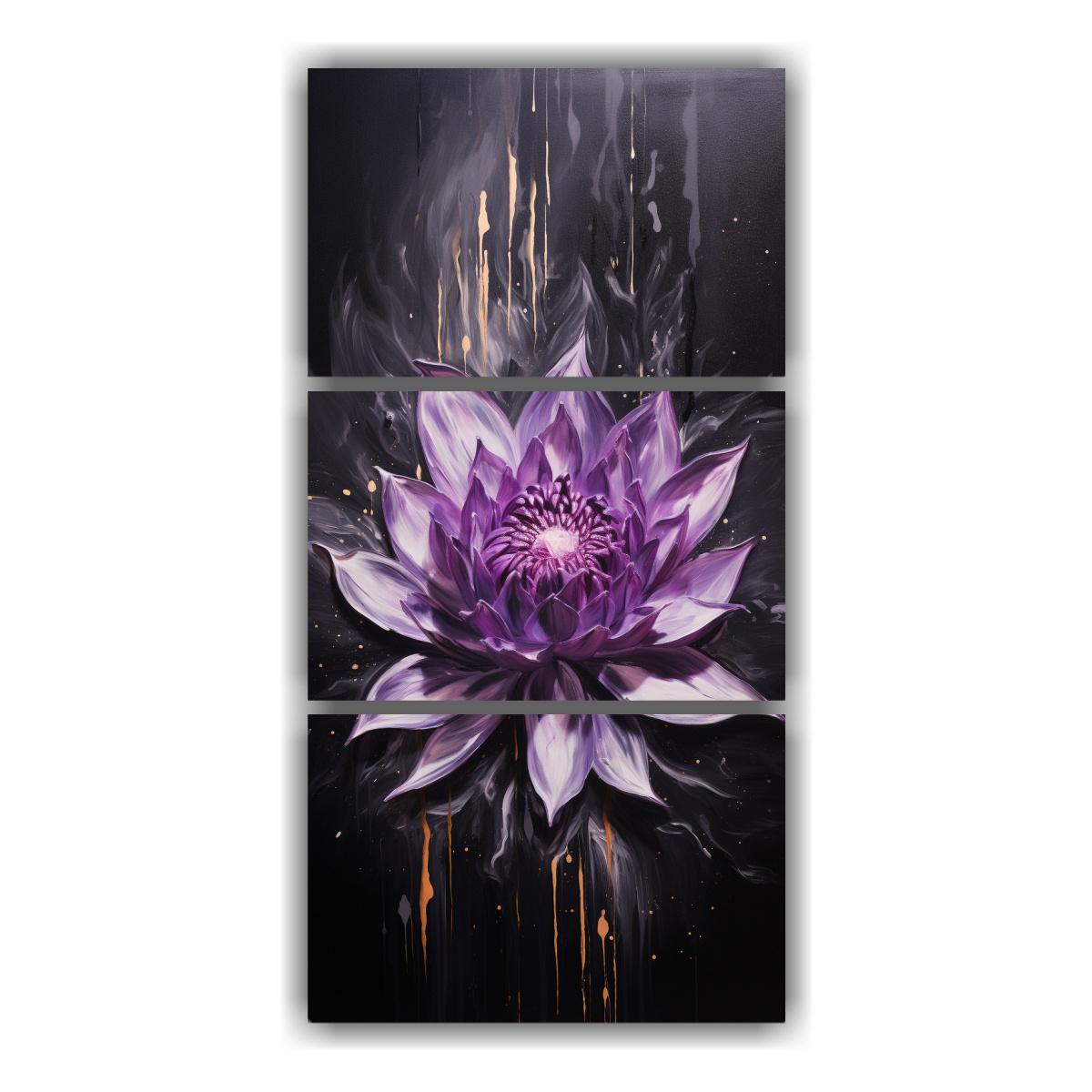 tr-ptico-decorativo-alegr-a-pintura-de-loto-negro-brillante-en-lienzo