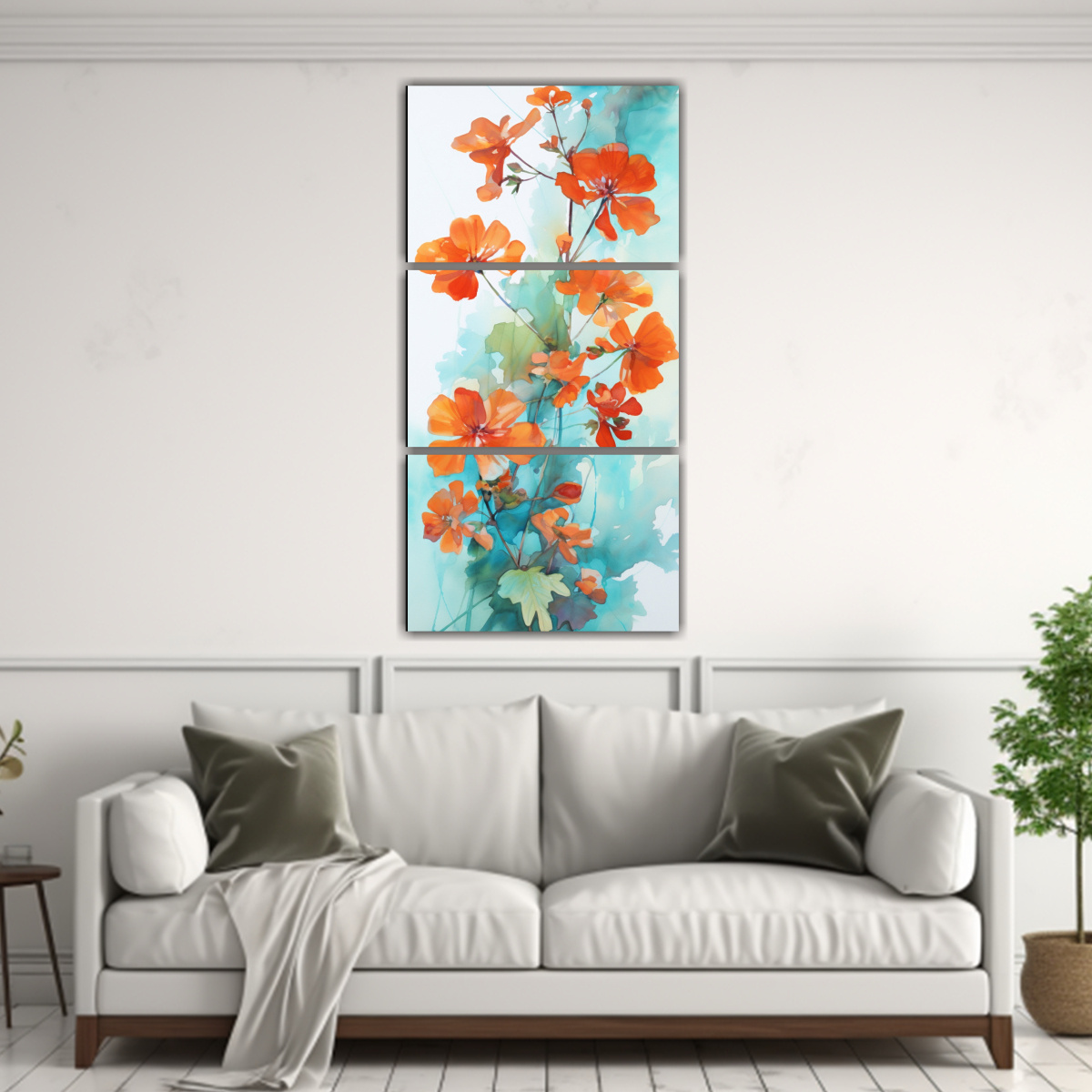 tres-cuadros-decorativos-abstractos-con-flores-geranio-en-turquesa-y-naranja-1