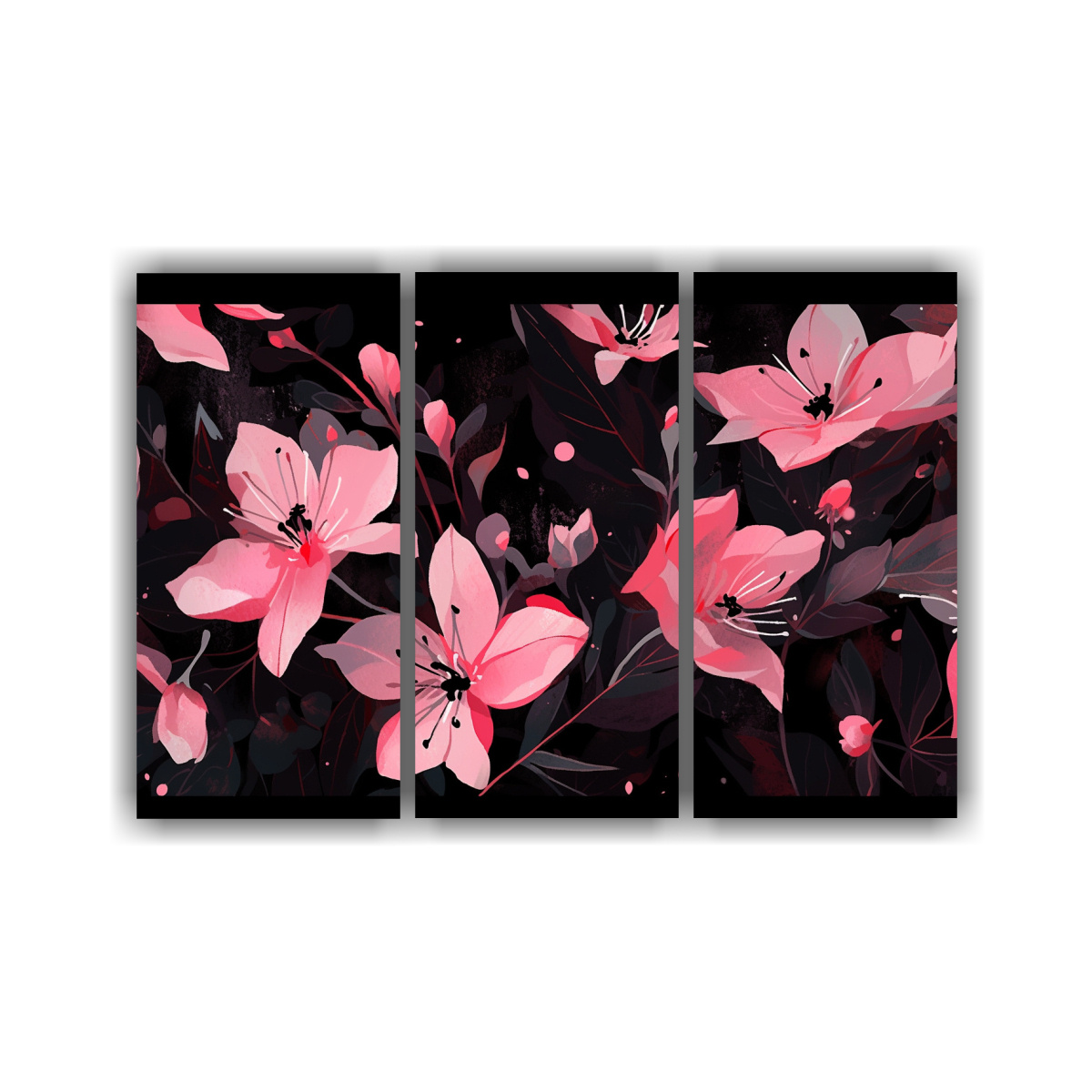 conjunto-cuadros-negro-y-rosa-estilo-neonoir-con-impactante-paleta-de-colores